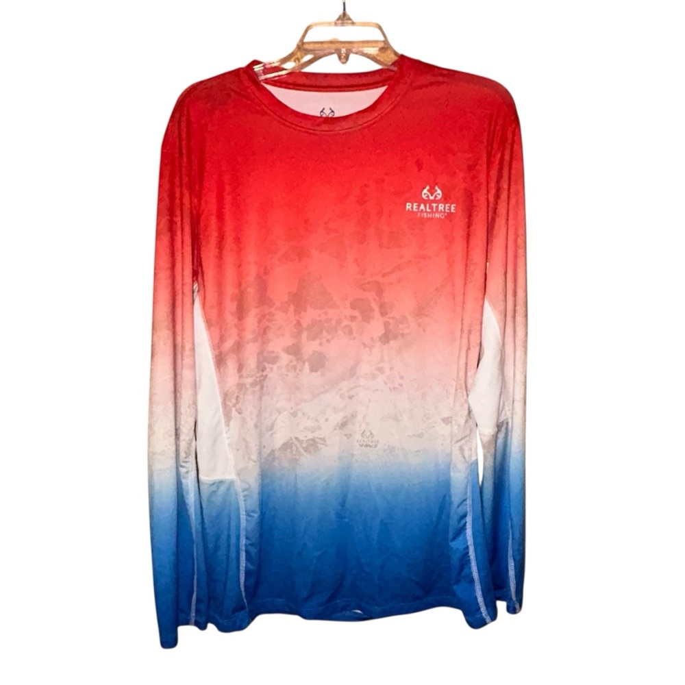 Realtree Fishing Shirt Red Blue‎ Gradient Outdoor Long Sleeve Mens Large